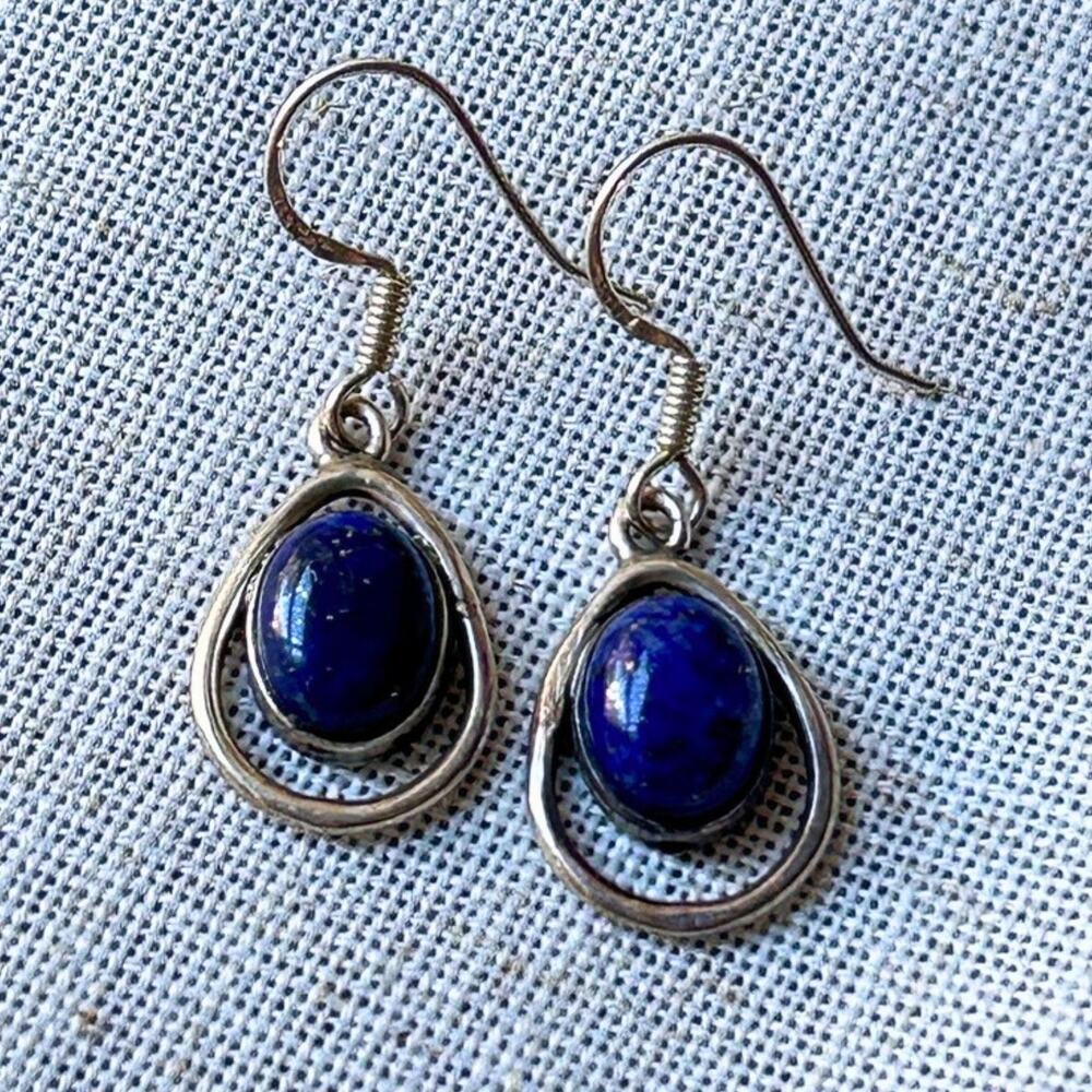 Vintage 1990s Sterling Lapis Lazuli Cabochon Earrings